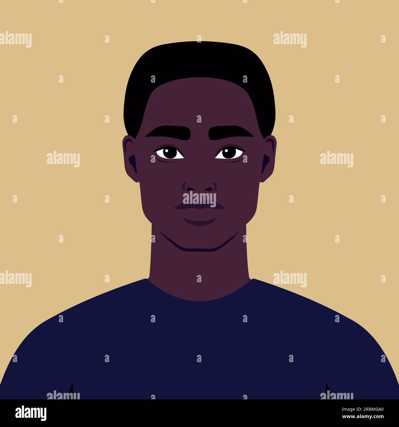 Ein Porträt junger afrikanischer Mann. Abstrakter Typ oder Student. Vollflächiger abstrakter männlicher Avatar im flachen Stil. Vektorkunst Stock Vektor