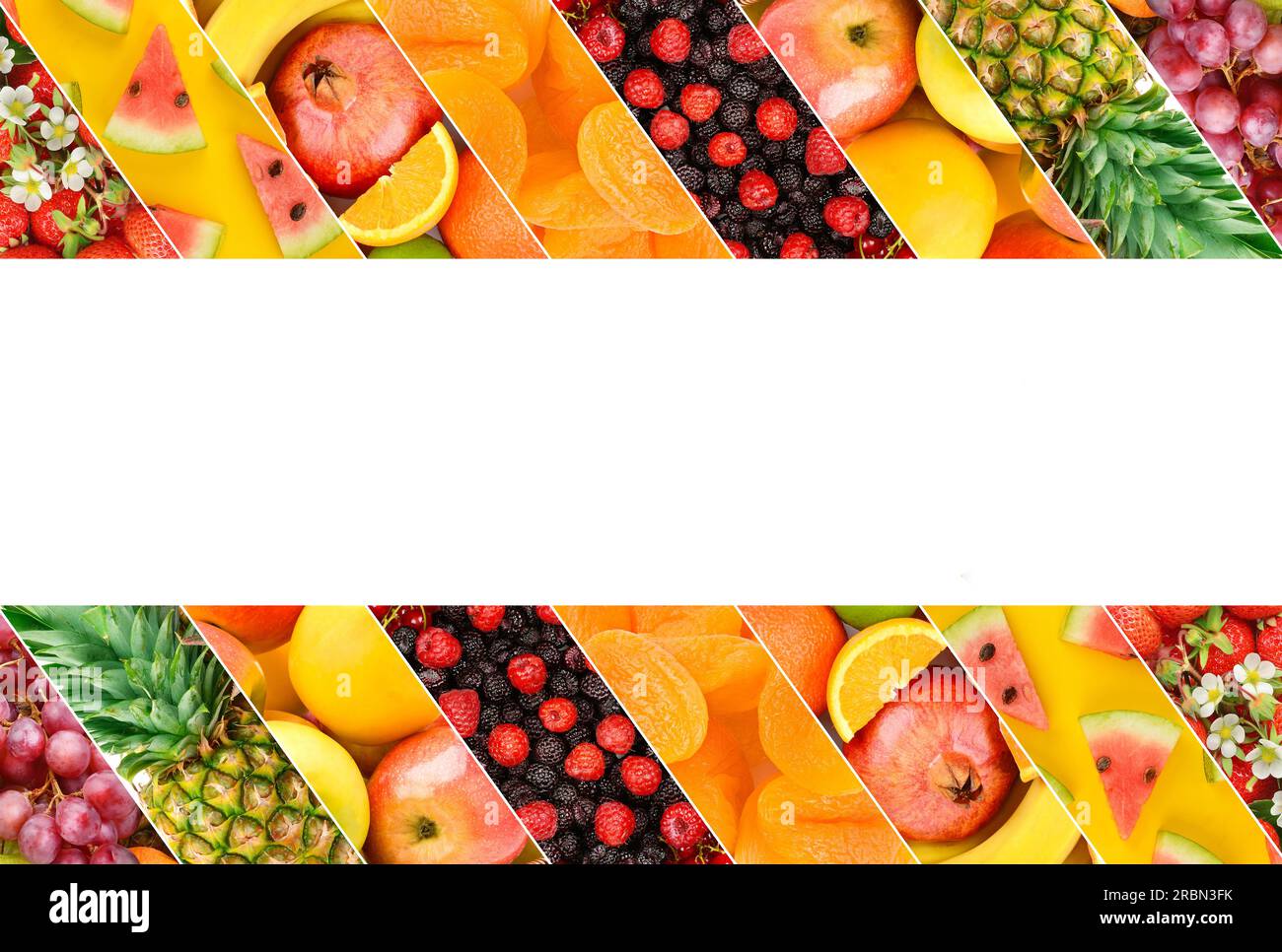 Obst und Beeren. Fotocollage. Geben Sie Platz für Text frei. Stockfoto