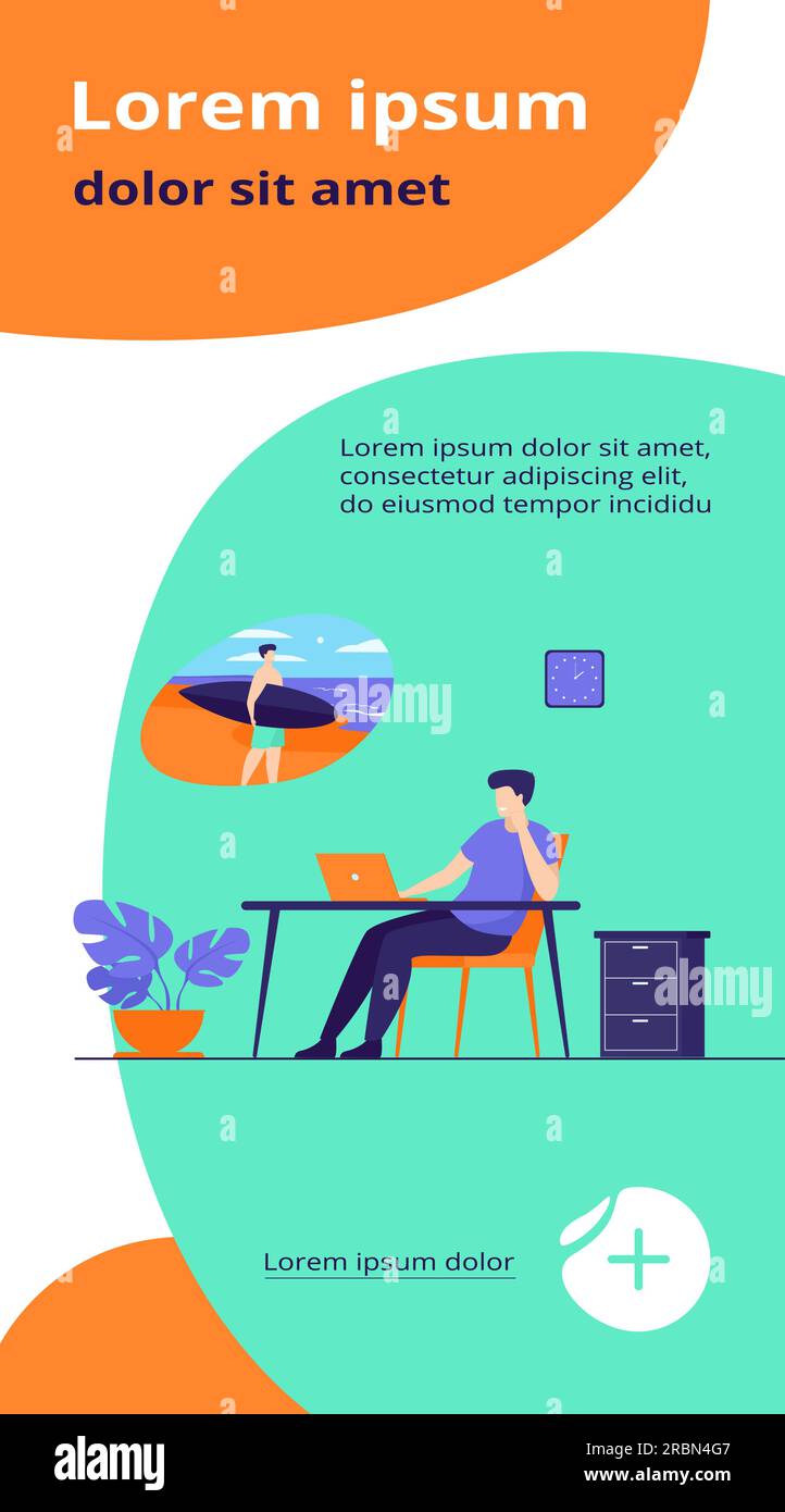 Büromanager träumt vom Urlaub auf See Stock Vektor