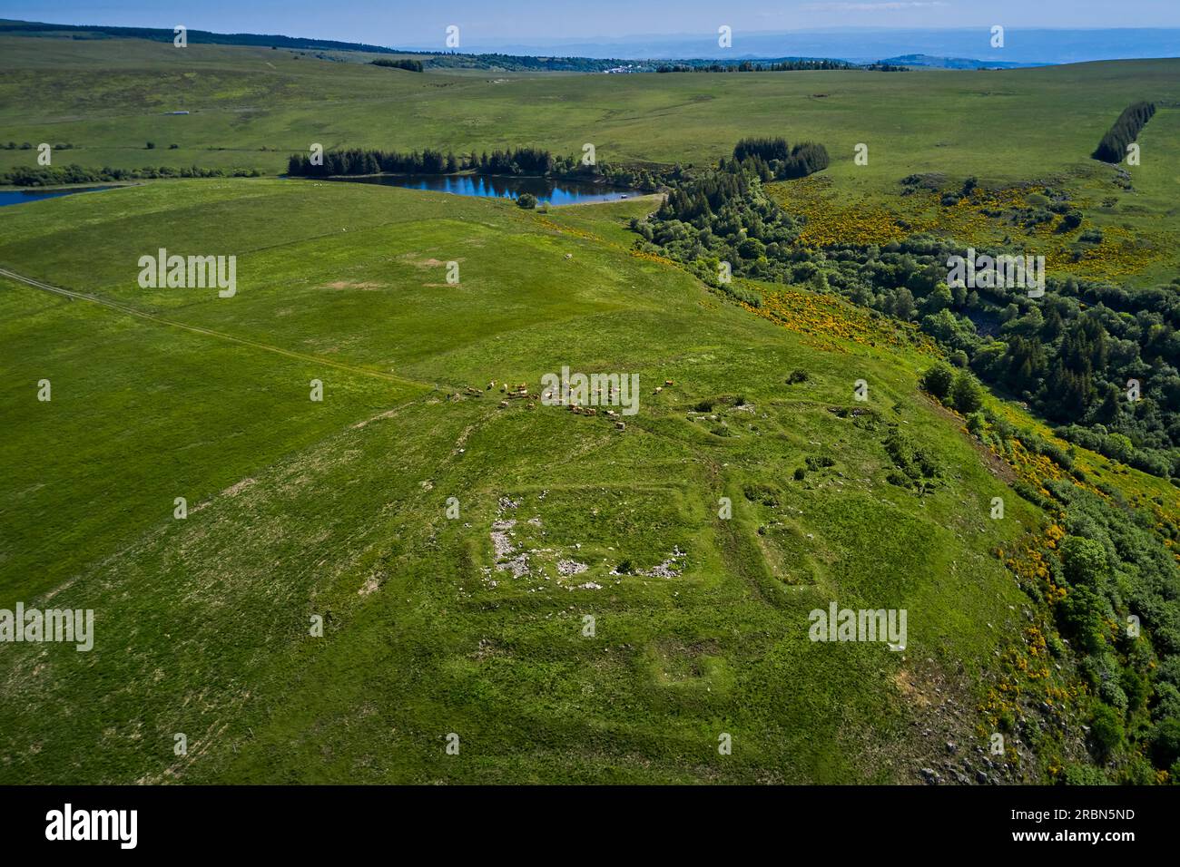 Frankreich, Kantal, Allanche, regionaler Naturpark der Vulkane der Auvergne, Cézallier-Plateau, archäologische Stätte Le Chastel Stockfoto