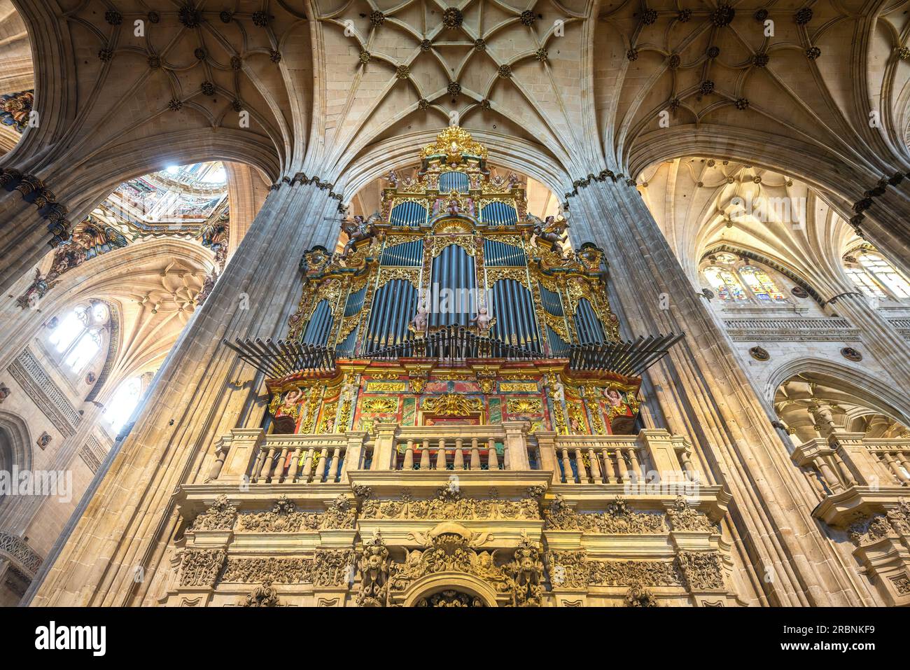 Renaissance-Orgel im Inneren der neuen Kathedrale von Salamanca - Salamanca, Spanien Stockfoto
