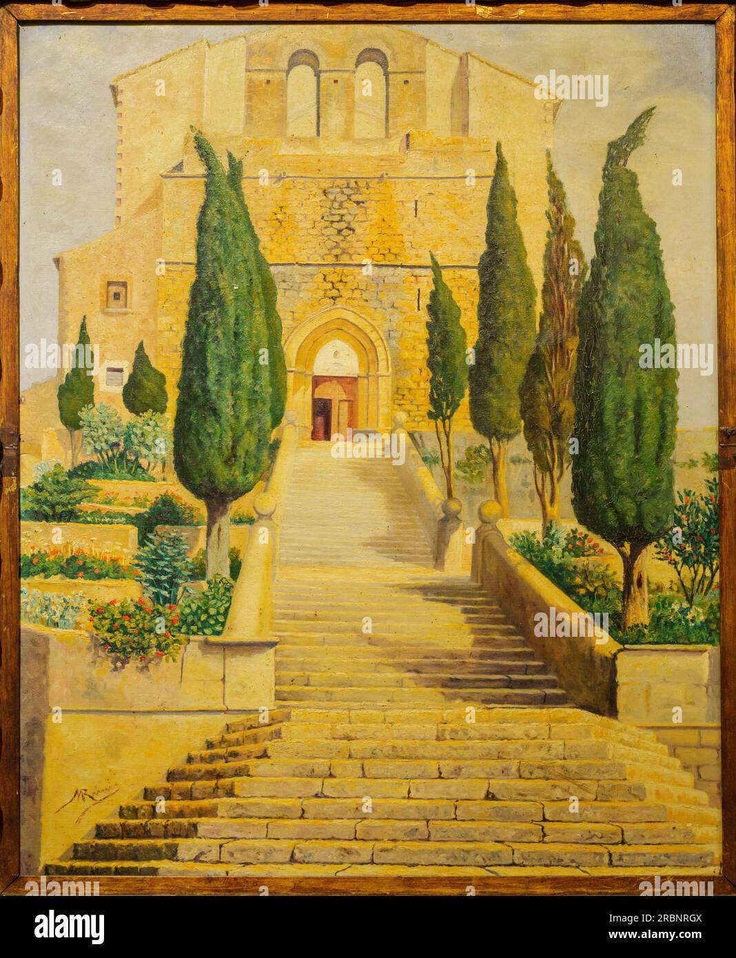 M. Ramis, Selva-Pfarrkirche, Öl auf Leinwand, Palma, Mallorca, Spanien. Stockfoto