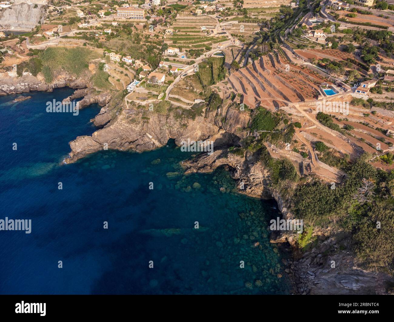 Anbauterrassen, Banyalbufar, Mallorca, Balearen, Spanien. Stockfoto