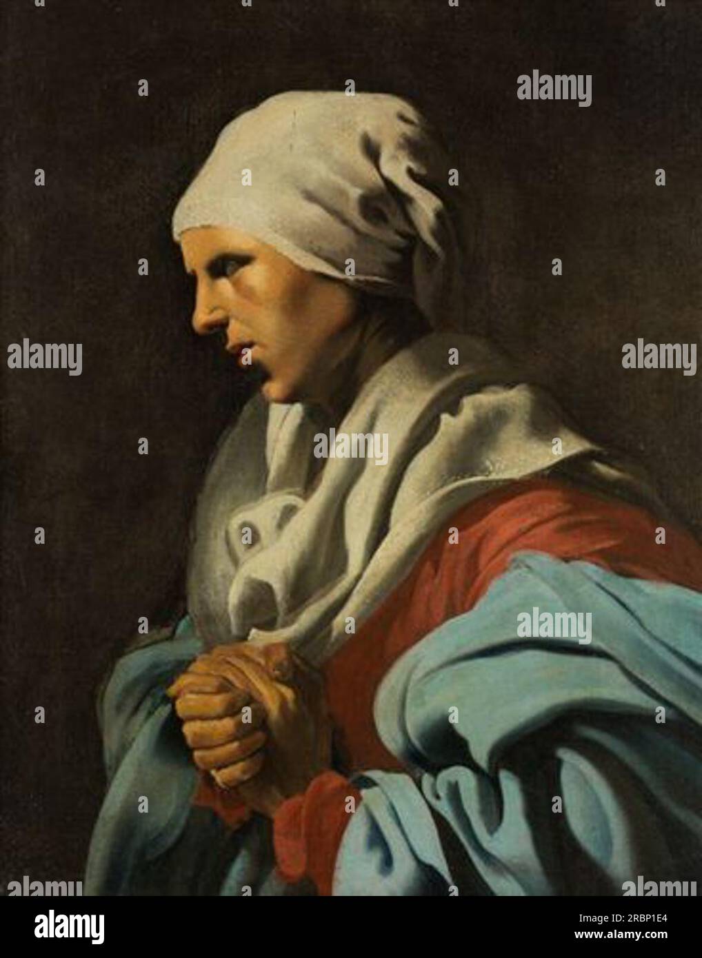 Junge Frau mit Händen übereinander von Johannes Vermeer Stockfoto