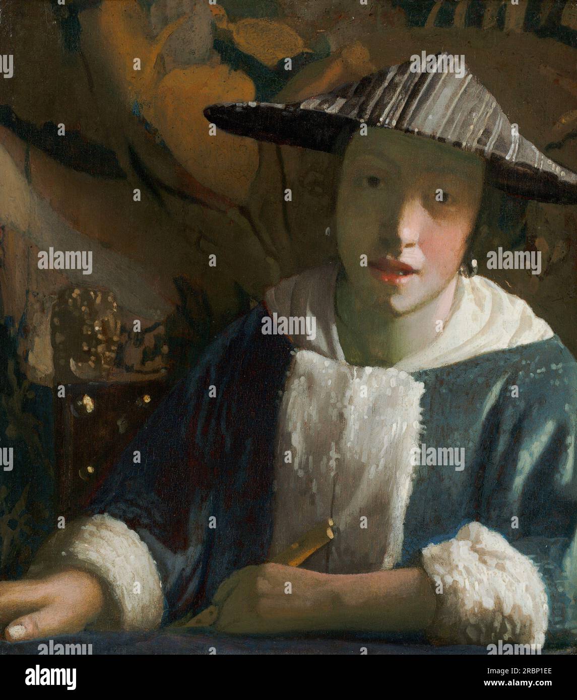 Mädchen mit einer Flöte 1666 von Johannes Vermeer Stockfoto