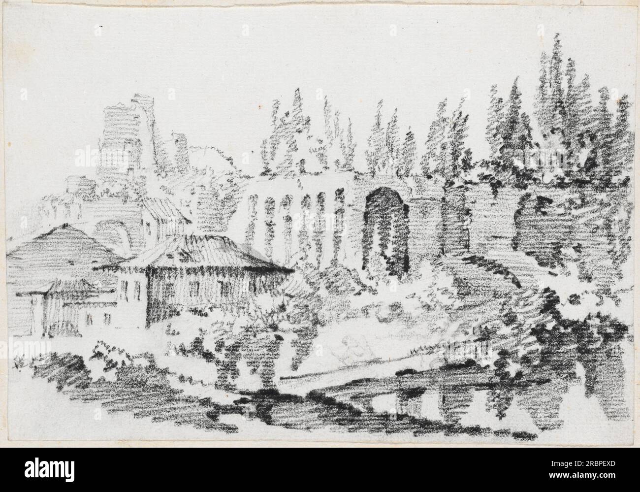 Joseph-Marie Vien, Ruinen der kaiserlichen Paläste auf dem Palatin, 1744/1750, Graphit auf liegendem Papier, Blatt: 13 x 18,5 cm (5 1/8 x 7 5/16 Zoll) Seitengröße: 42,5 x 27,7 cm (16 3/4 x 10 7/8 Zoll), Mark J. Millard Architectural Collection, 1983.49.153' Stockfoto