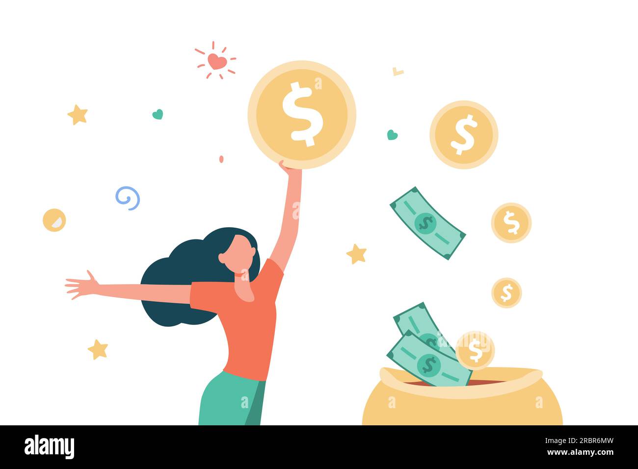 Glückliche Frau, die Geld bekommt Stock Vektor