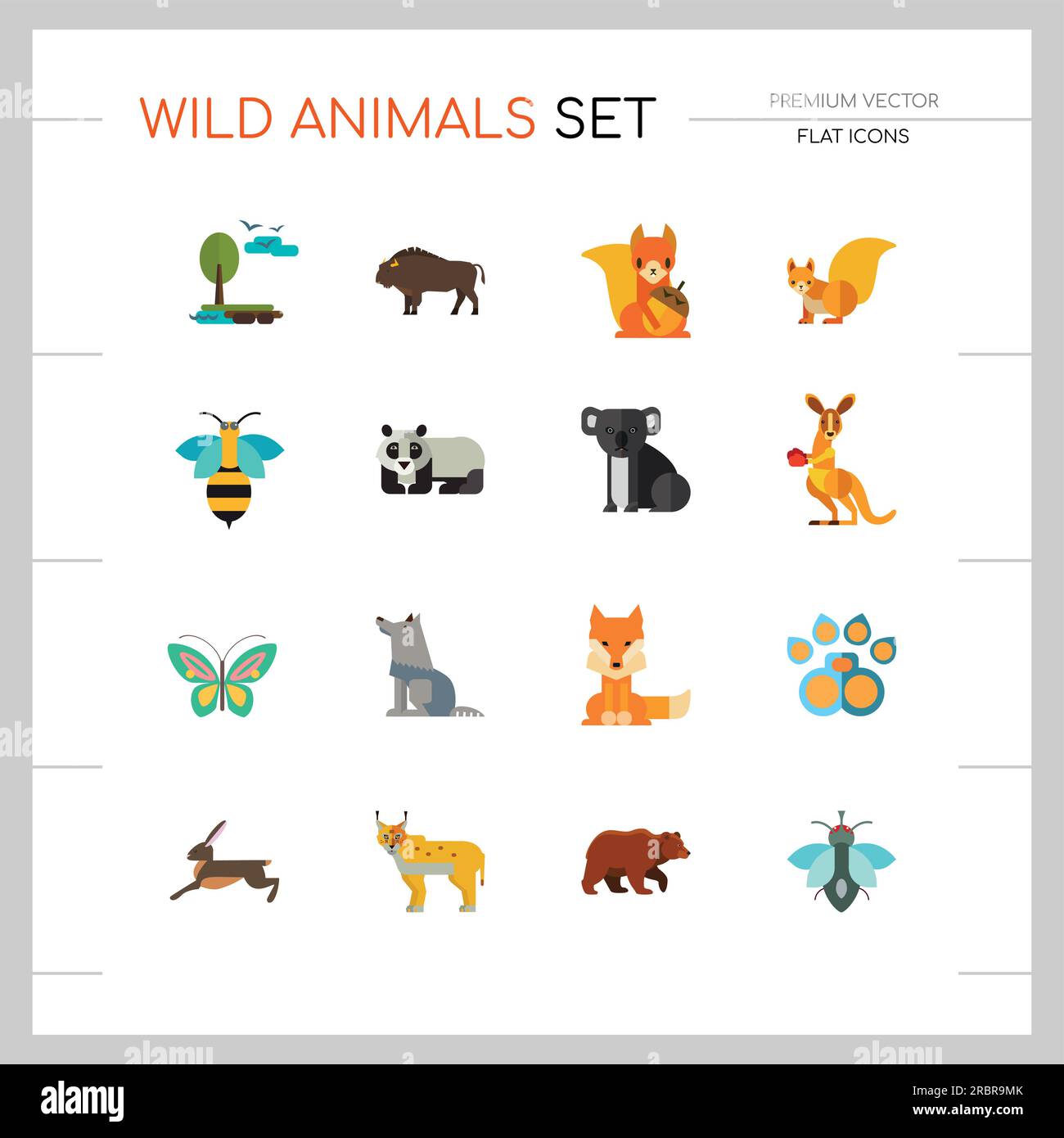 Wilde Tiere – Ikonenset Stock Vektor
