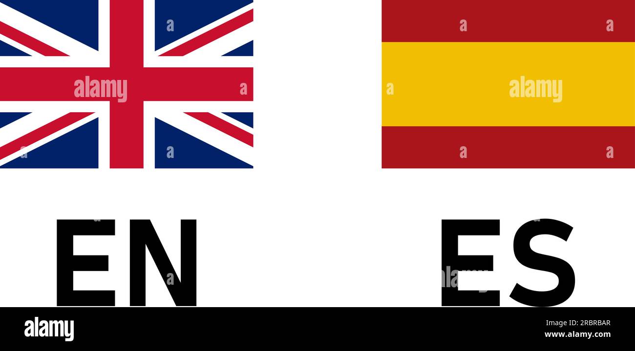 Flaggensymbol Paar, einschließlich britisches Großbritannien und Spanien Flaggen für die Symbolschaltfläche zur Sprachauswahl für Englisch und Spanisch. Vektorbild. Stock Vektor