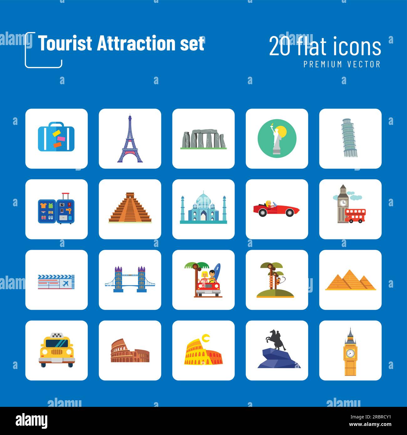 Touristenattraktion Icons Set Stock Vektor