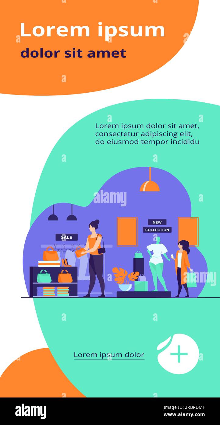 Weibliche Kunden kaufen in einem Kleiderladen ein Stock Vektor