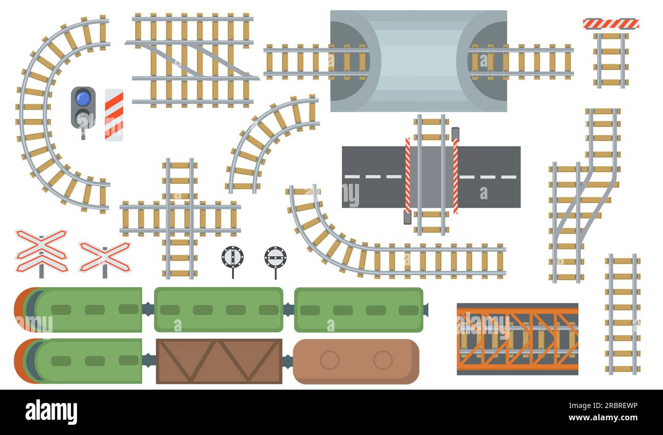 Gleis- und Gleisketten mit flachen Elementen Stock Vektor
