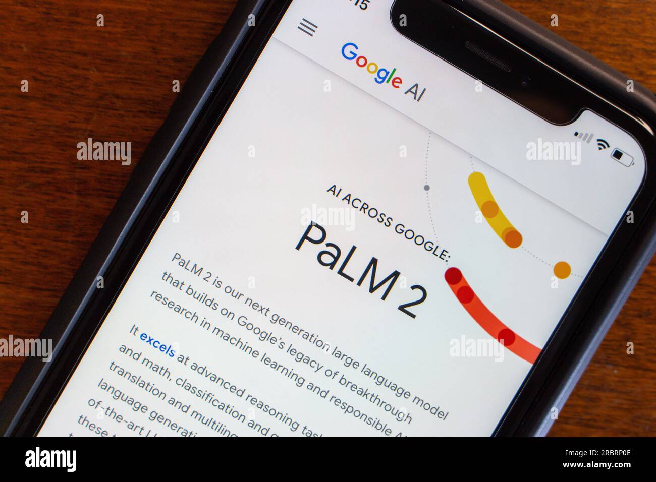 Vancouver, KANADA - Jun 29 2023 : Website von Palm 2, Large Language Model (llm) von Google, auf einem iPhone-Bildschirm zu sehen. Stockfoto
