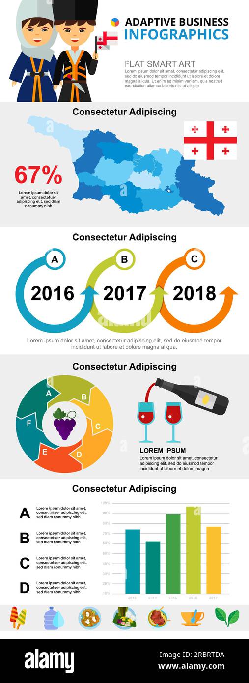 Georgische Kultur- und Analysekonzepte – Infografik-Diagramme Stock Vektor