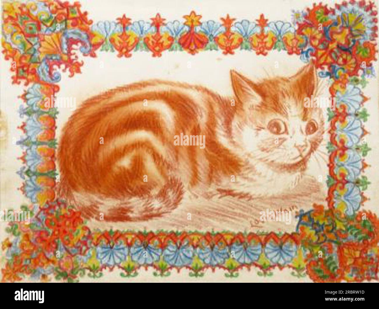 GINGER CAT IN DEKORATION von Louis Wain Stockfoto