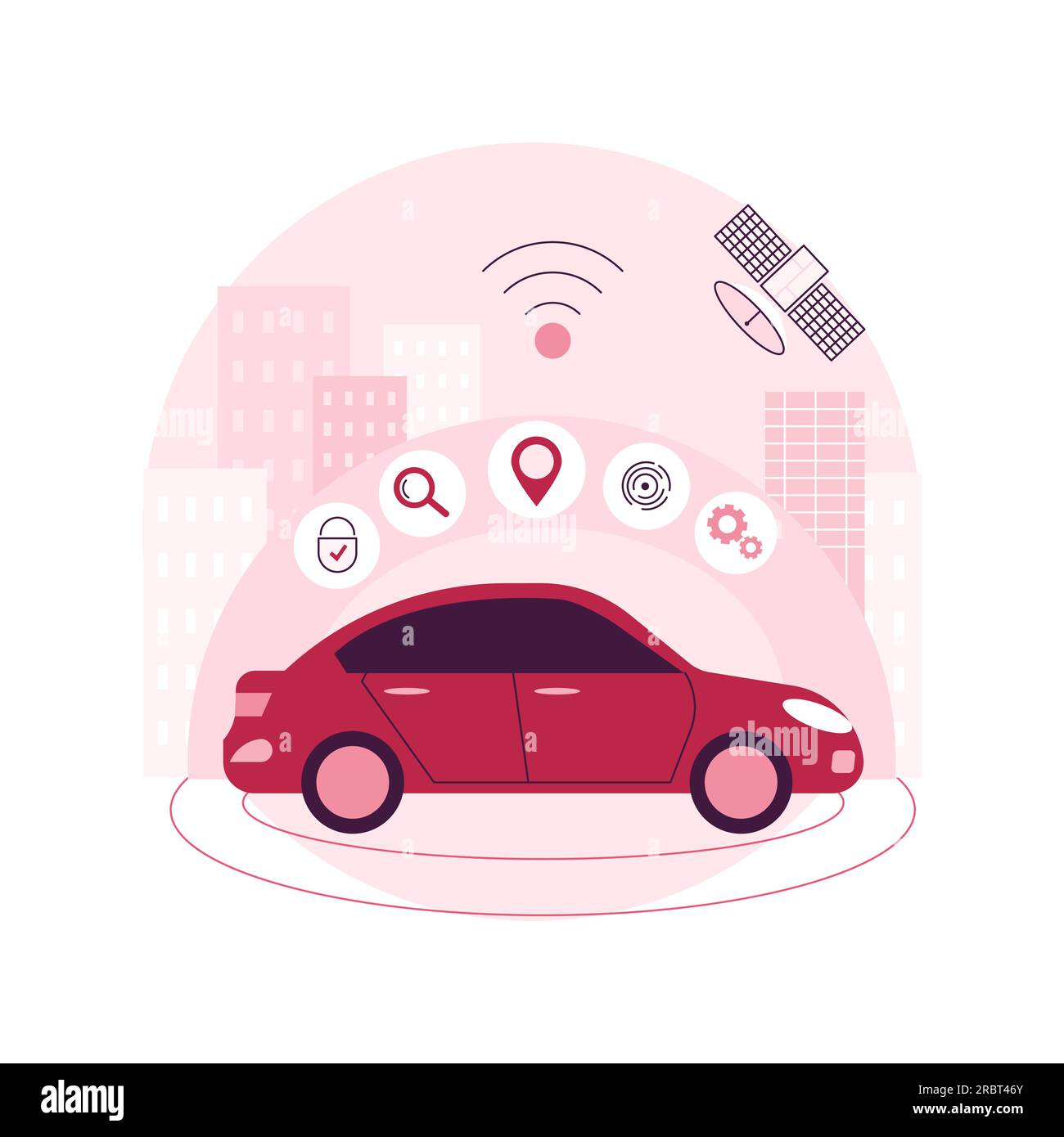 Autonomes Auto abstrakte Konzept Vektor Illustration. Selbstfahrendes Auto, fahrerloses Roboterfahrzeug, sensorbasierte Technologie, autonomes Fahrzeug, selbstgesteuert, Abstrakte Metapher für Probefahrt. Stock Vektor
