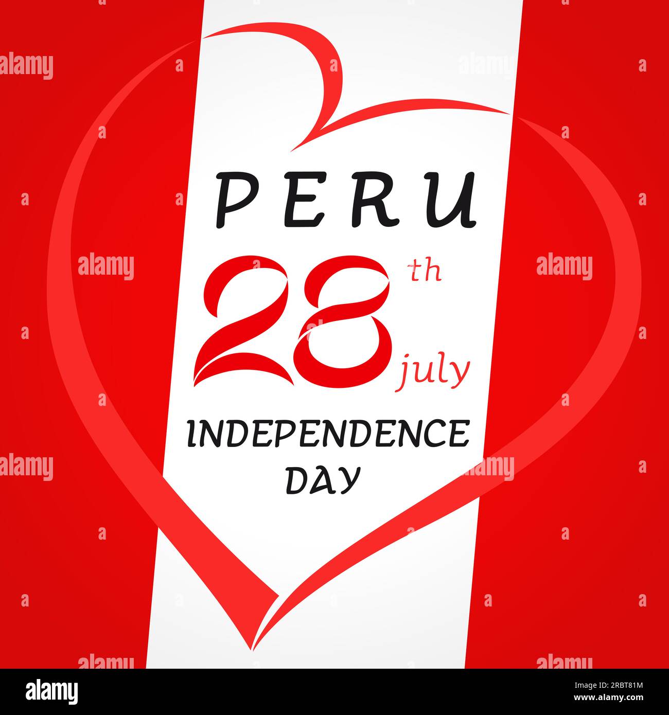 Peru-Herzbanner mit Wappen und Text: Fiestas Patrias. „Happy Independence Day“-Grußkartendesign für Peru. Creative Heart Logo. T-Shirt-Grafik Stock Vektor