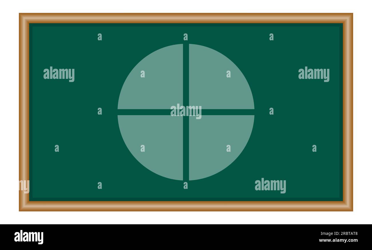 Vier Teile des Kreises. Tortendiagramm mit vier Sektoren derselben Größe. Mathematische Ressourcen für Lehrer und Schüler. Stock Vektor