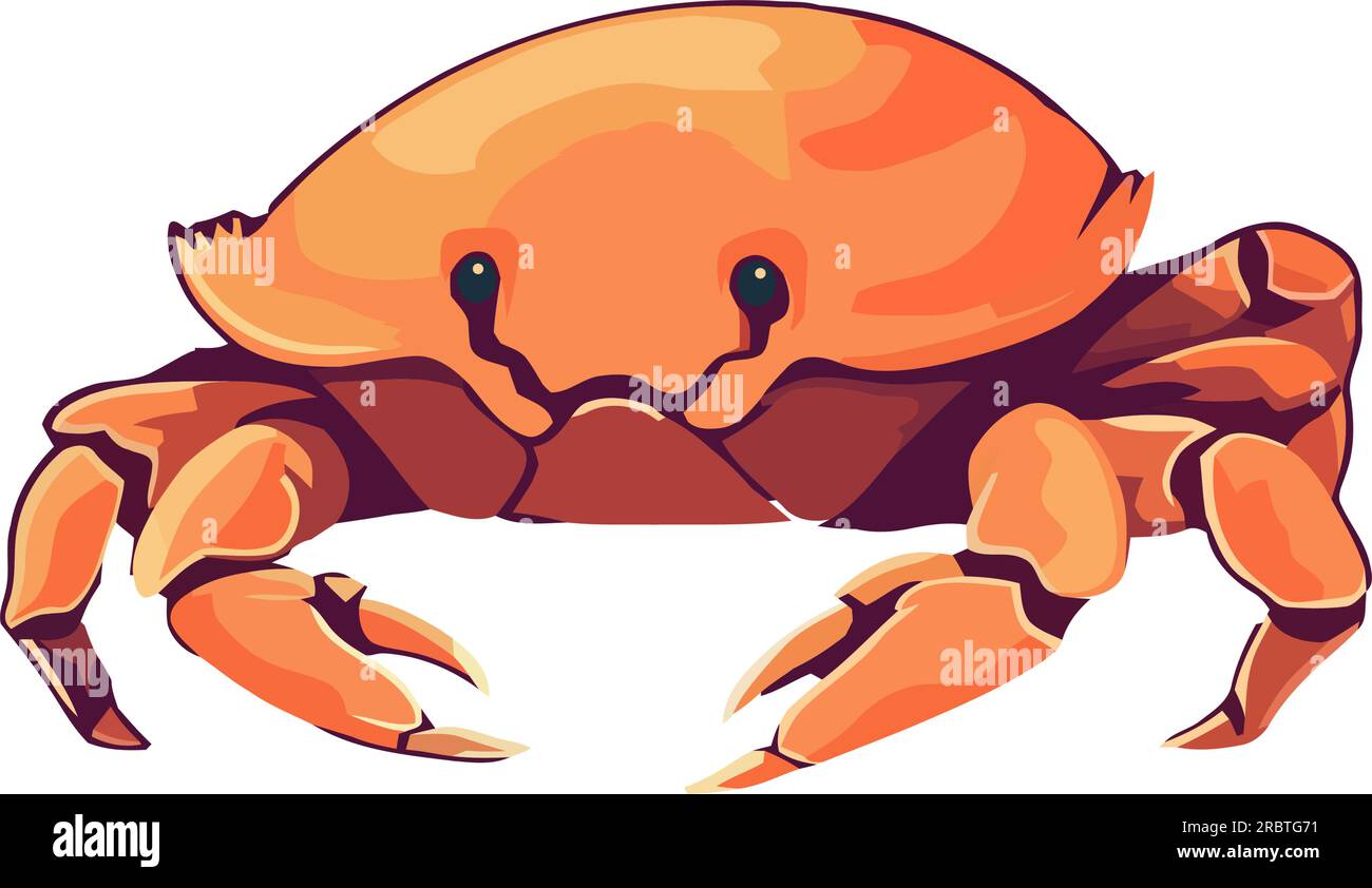 Süße Cartoon-Krabbe mit orangefarbenen Krallen isoliert Stock Vektor