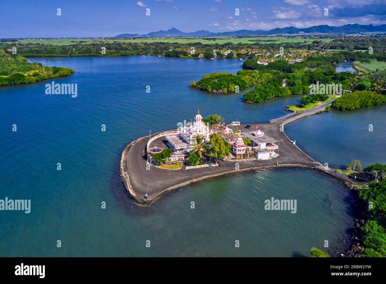 Mauritius, Flacq-Viertel, Poste de Flacq, Luftaufnahme des Hindu-Tempels Sagar Shiv Mandir Stockfoto