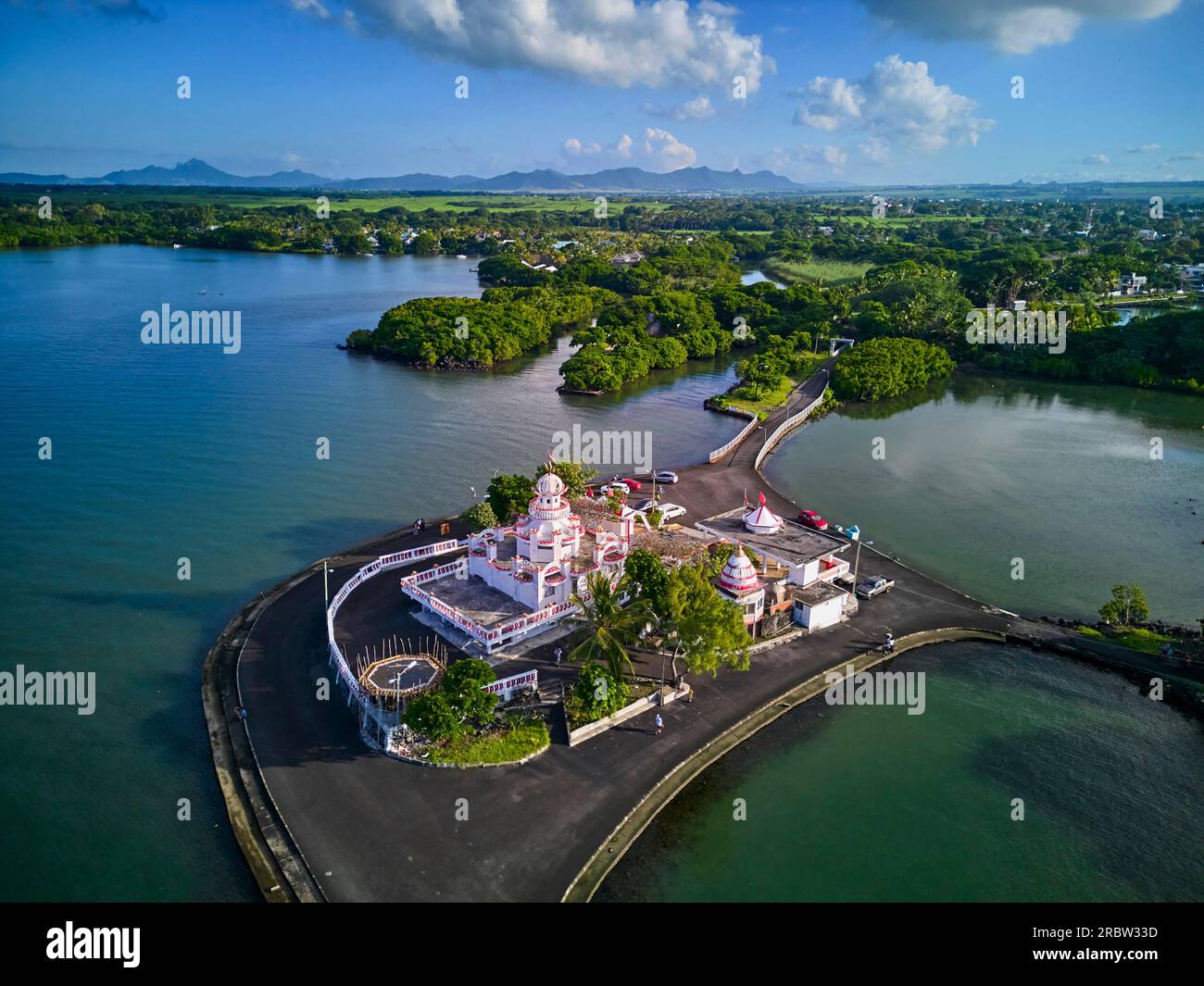 Mauritius, Flacq-Viertel, Poste de Flacq, Luftaufnahme des Hindu-Tempels Sagar Shiv Mandir Stockfoto