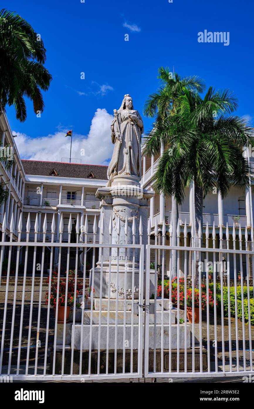 Mauritius, Port Louis District, Port Louis, Statue von Königin Victoria, Sitz der Regierung Stockfoto