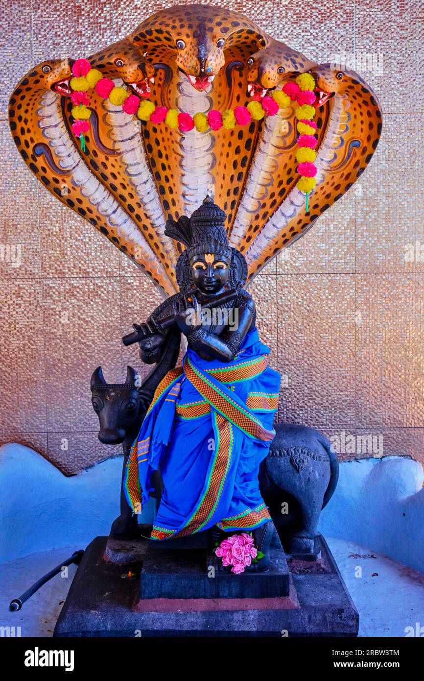 Mauritius, Port-Louis-Viertel, Port-Louis, Kannanur Mariamman Kovil Hindu-Tempel, Krishna-Statue Stockfoto