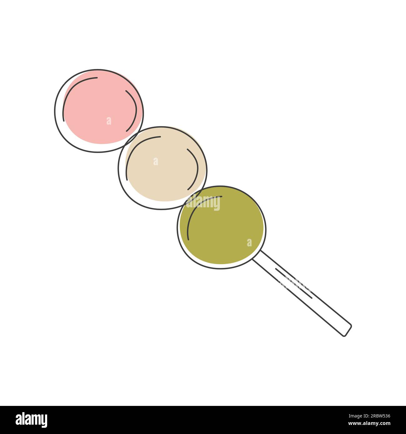 Asiatisches Street Food. Kleine Mochi-Stücke auf Holzstäbchen in Karamell-Dango-Sirup. Fastfood. Duddle-Style. Speisekarte für Restaurant, Café, Diner. Vektordarstellung. Stock Vektor