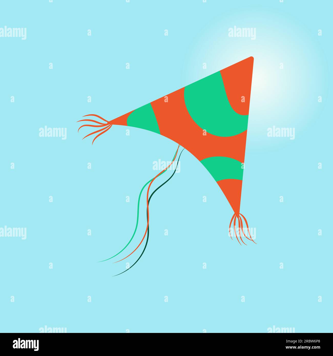 Ein farbiger Drachen fliegt am Himmel an einer Schnur Stock Vektor