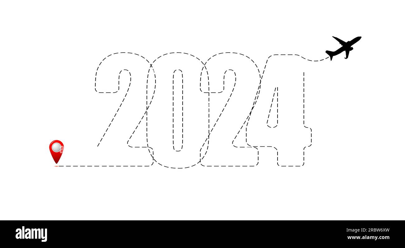 Merry Christmas and Happy New Year Concept, Reiseziel mit 2024 Reiseplan. Silvester-Reise-Logo. Stockfoto