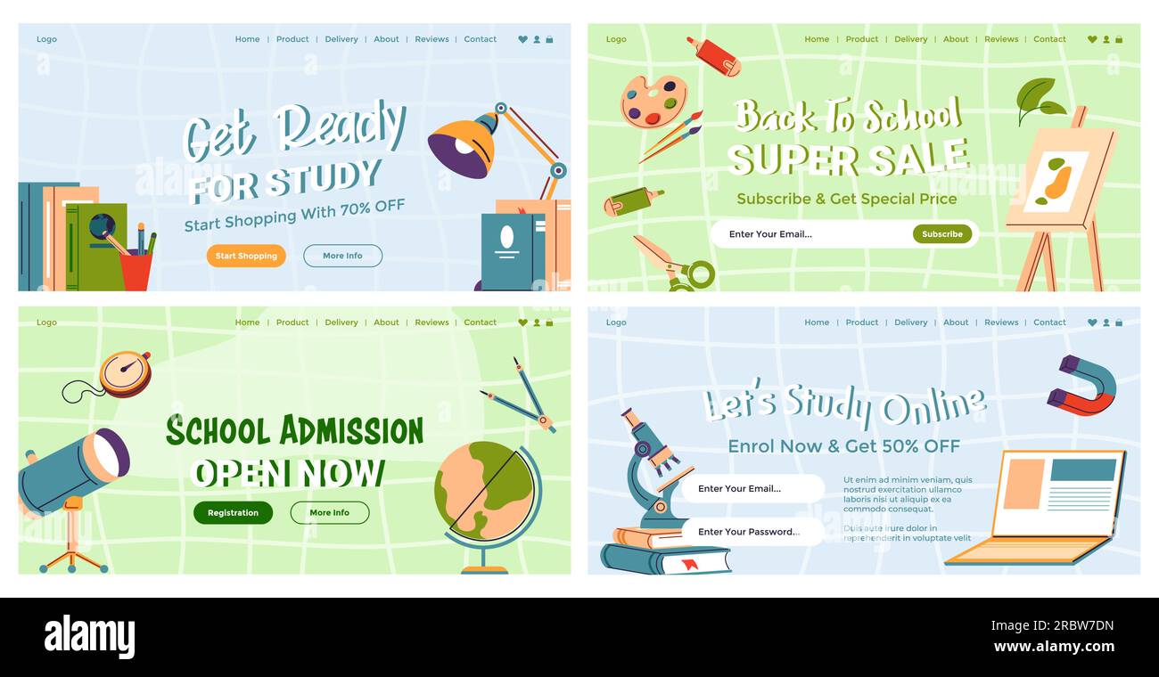 Webbanner-Set für die Schulzulassungswerbung Stock Vektor