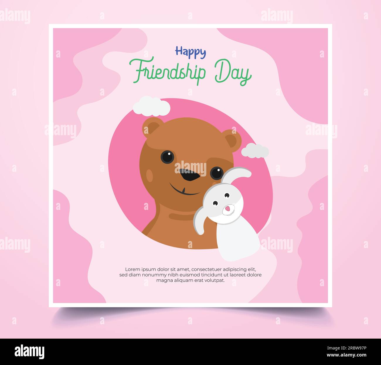 „A Hearming Friendship Day“-Karte mit einem Bären und einem Kaninchen Stock Vektor