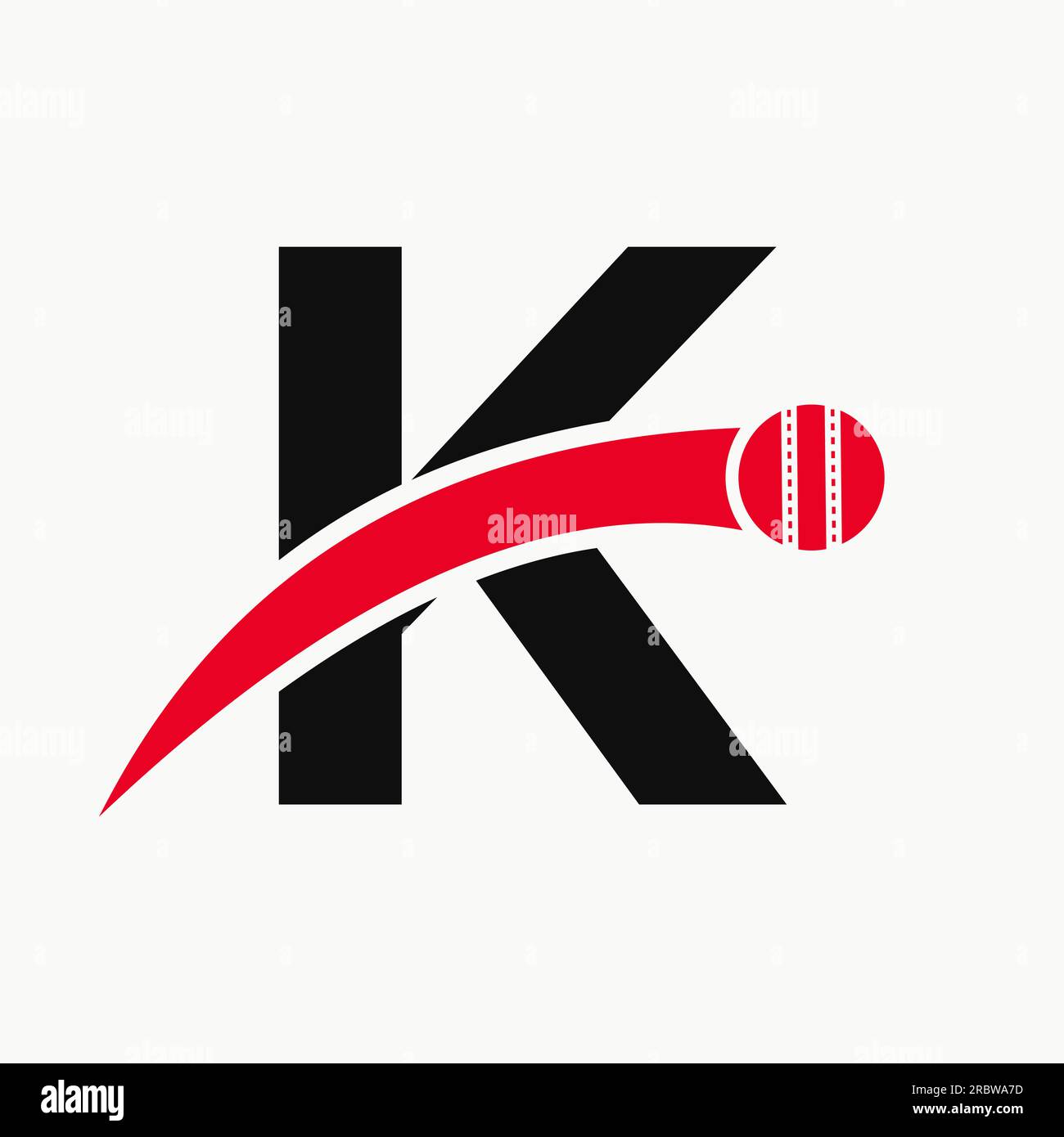 Cricket-Logo auf Buchstabe K mit beweglichem Cricket-Ball-Symbol. Logovorlage Für Cricket Ball Stock Vektor
