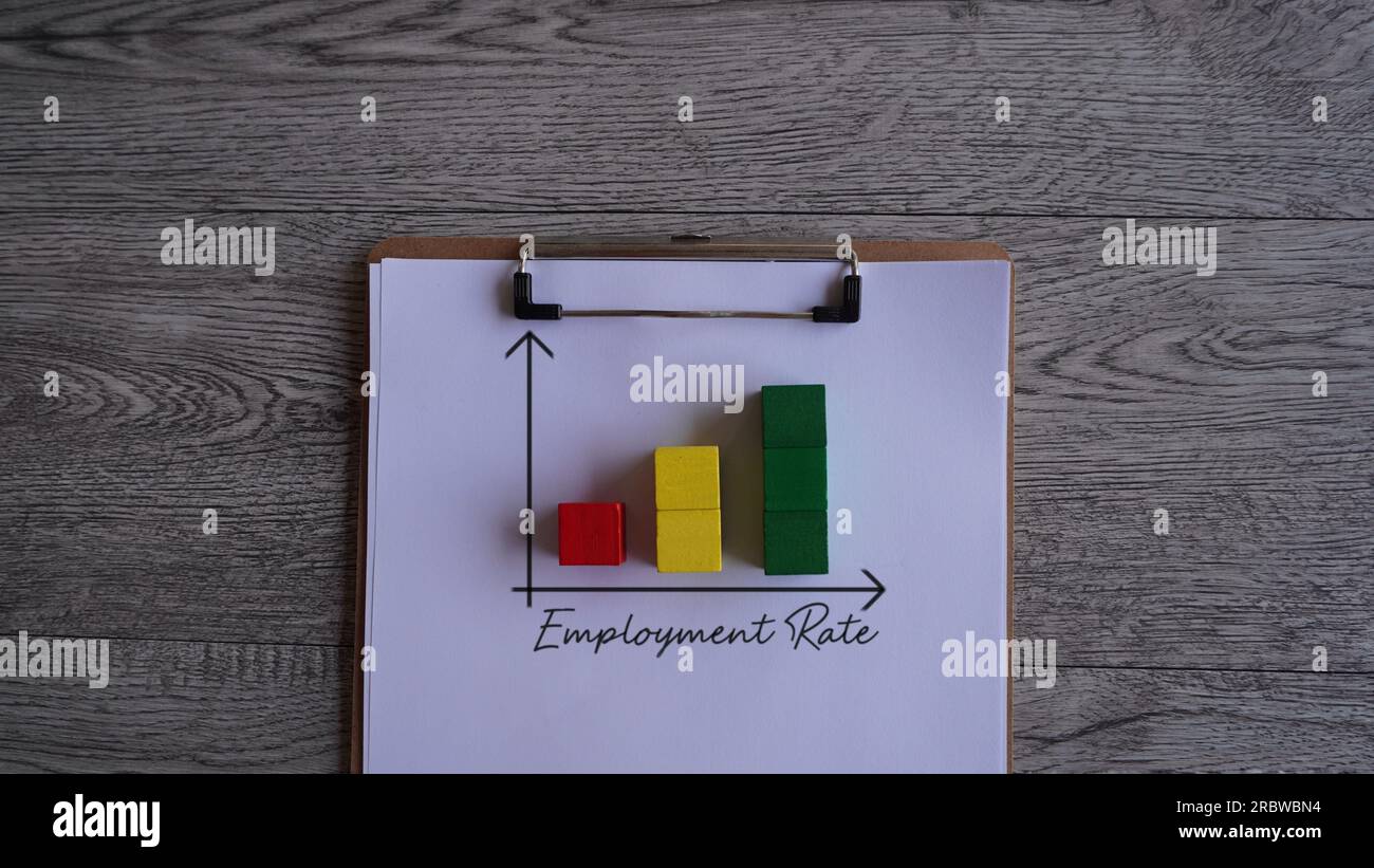 Diagramm der hohen Beschäftigungsquote. Neigungsdiagramm. Finanz- und Wirtschaftskonzept Stockfoto