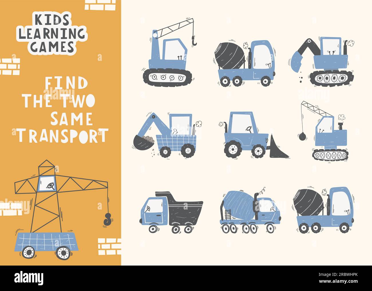 Kinder lernen Spiel. Suchen Sie den gleichen Transport Stock Vektor