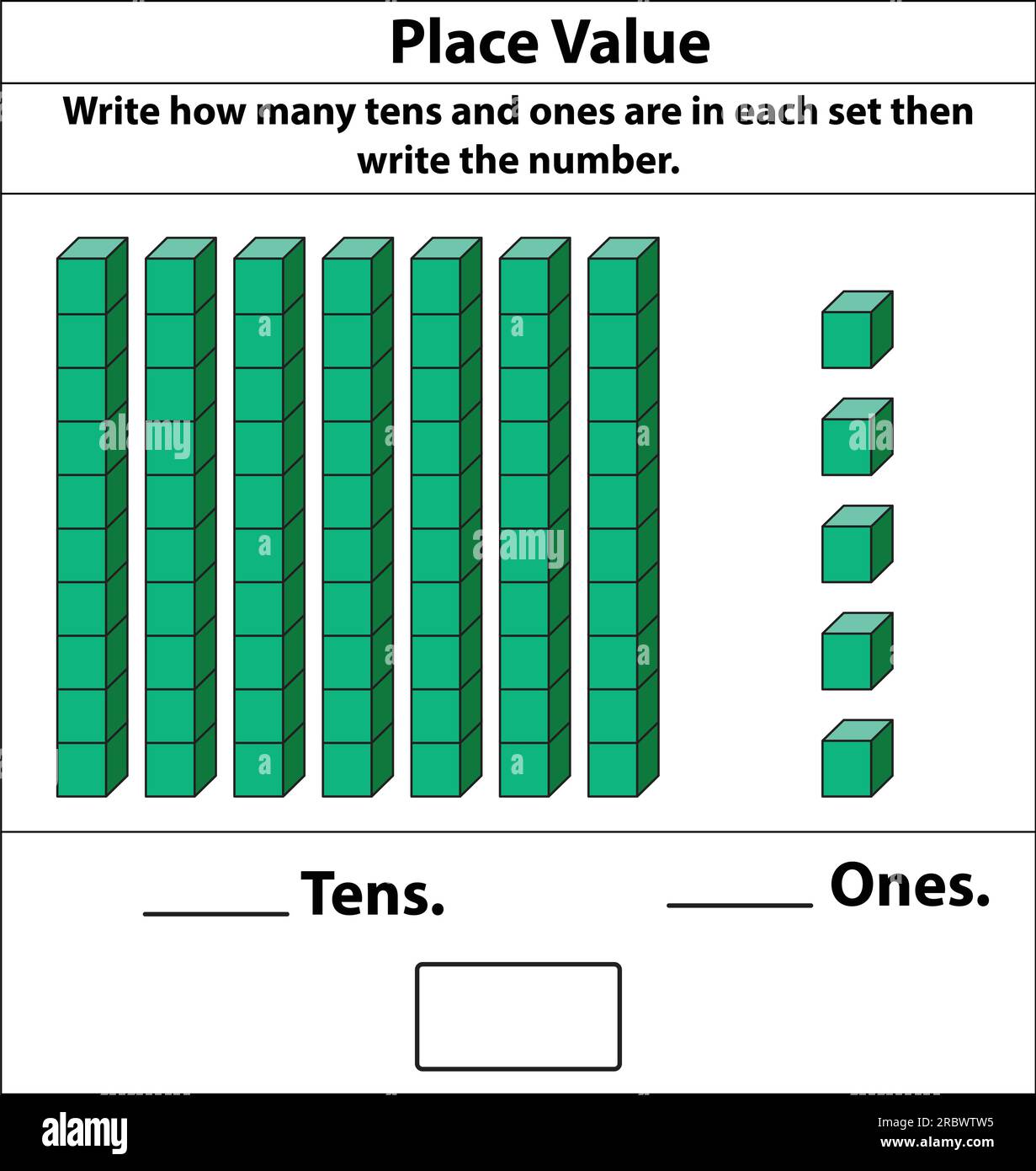 Platzieren Sie Werte in Zehner und Einsen. 10 Blocks. Und Einzelblöcke. Vektordarstellung isoliert auf weißem Hintergrund. Stock Vektor