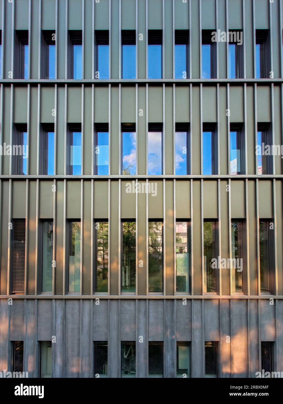 Modernes Architekturgebäude, Glaswand oder Fassade, keine Menschen. Stockfoto