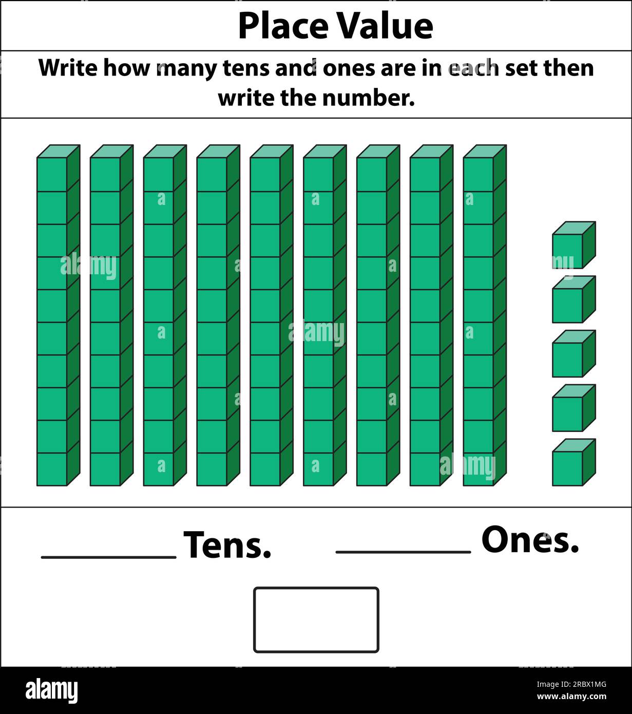 Platzieren Sie Werte in Zehner und Einsen. 10 Blocks. Und Einzelblöcke. Vektordarstellung isoliert auf weißem Hintergrund. Stock Vektor