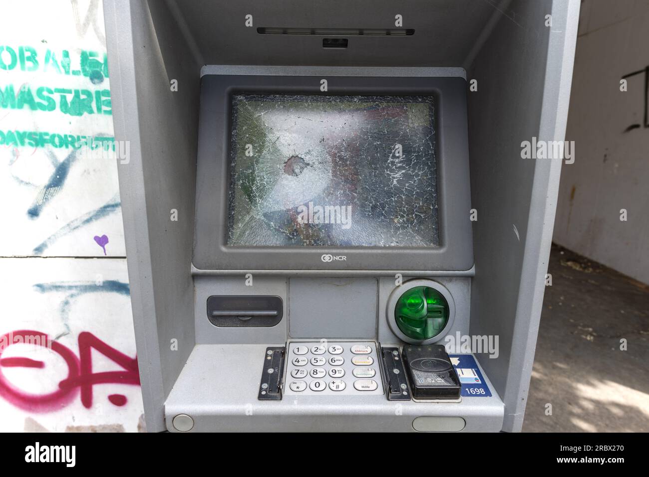 Defekter Geldautomat, Köln, Nordrhein-Westfalen, Deutschland, Europa Stockfoto