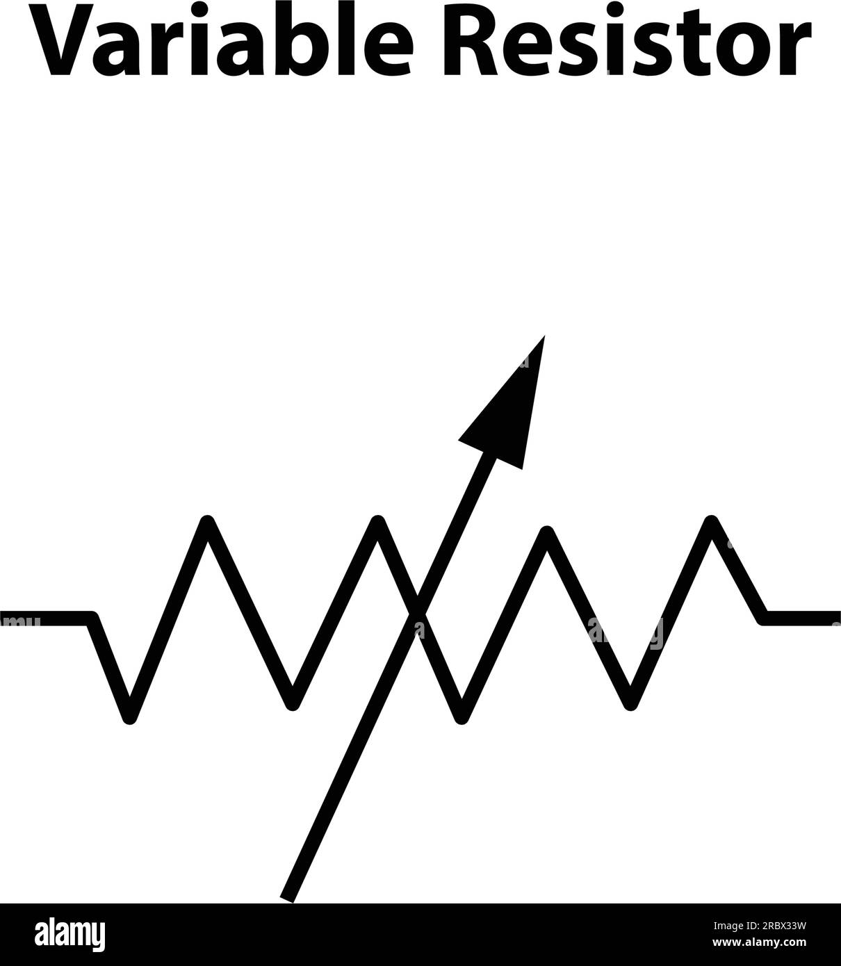 Variabler Widerstand. Elektronisches Symbol. Abbildung der grundlegenden Schaltungssymbole. Elektrische Symbole, Studieninhalte von Physikstudenten. Elektrik. Stock Vektor