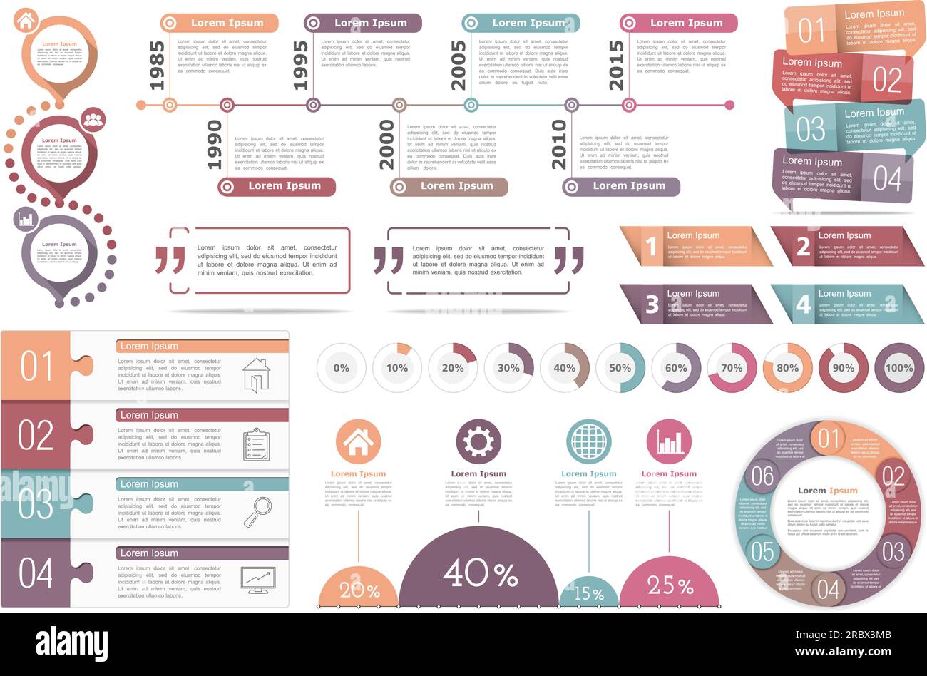 Infografik-Set Elemente - Kreis Timeline, Statusanzeigen, Diagramm, Diagramm mit Prozenten, Design-Vorlagen mit Zahlen (Schritte oder Optionen) ein Stock Vektor