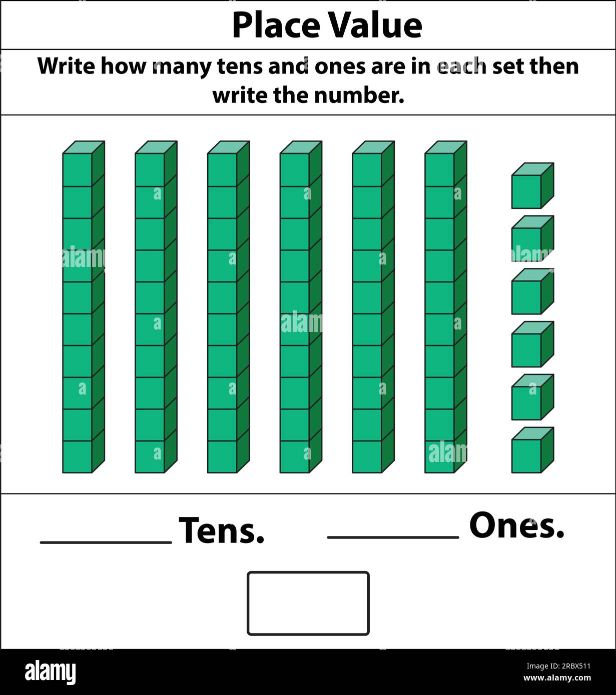 Platzieren Sie Werte in Zehner und Einsen. 10 Blocks. Und Einzelblöcke. Vektordarstellung isoliert auf weißem Hintergrund. Stock Vektor