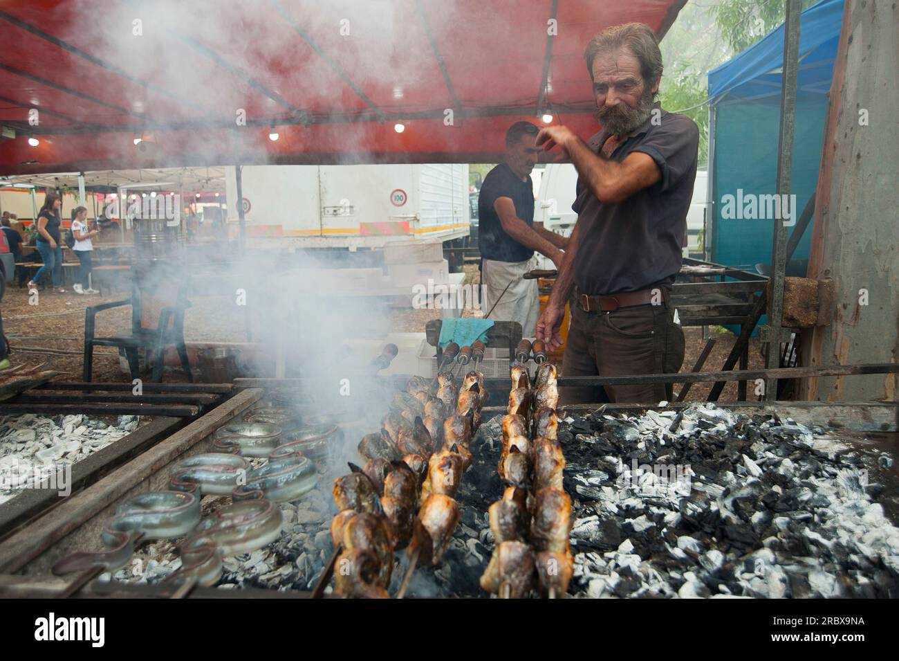 Aale auf der Spieße, typisches sardinisches Rezept, Campidano, Sardinien, Italien, Europa Stockfoto