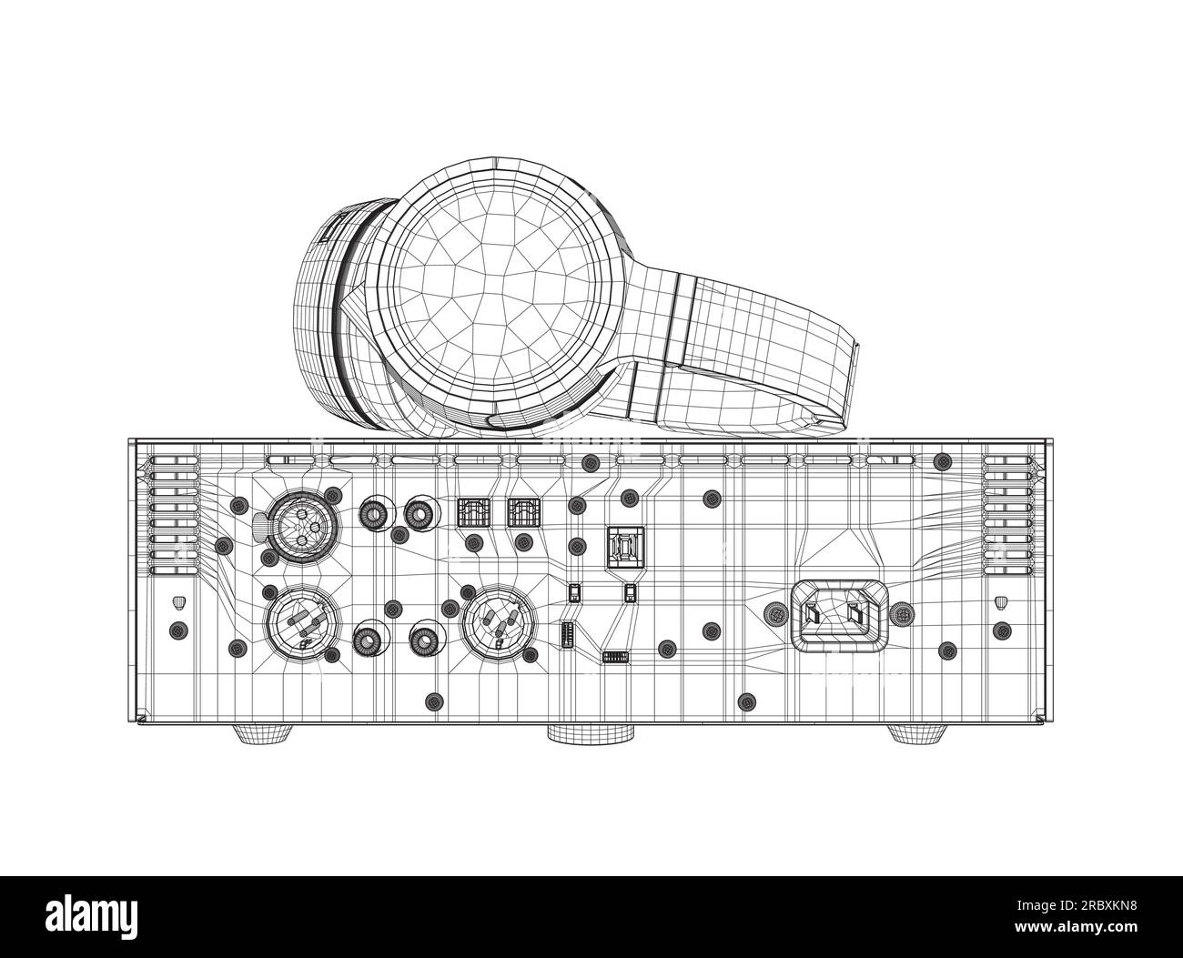 Professionelle Geräte für elektronische Musik-Drahtmodelle. Stereokopfhörer in Drahtmodellform auf weißem Hintergrund. Vektordarstellung. 3D Stock Vektor
