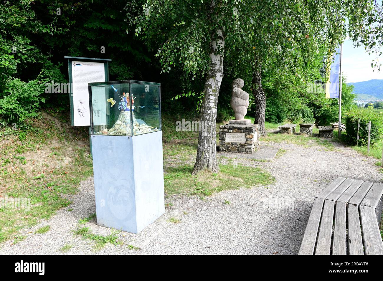 Willendorf, Wachau, Niederösterreich, Österreich. 05. Juli 2023. Ortungsfindung der Venus Willendorf Stockfoto