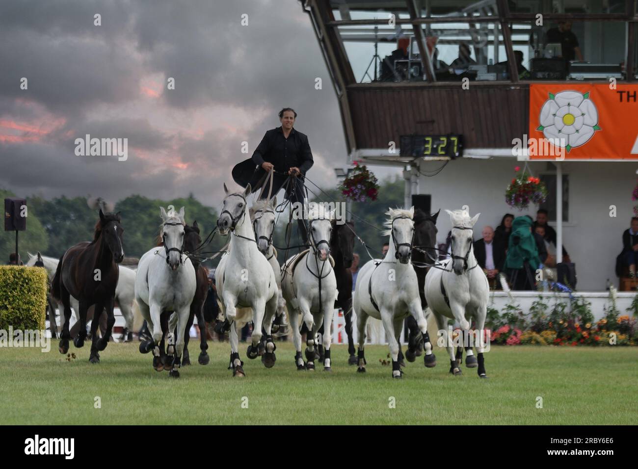 Harrogate, Großbritannien. 11. Juli 2023. Great Yorkshire Showground, Railway Road, Harrogate, North Yorkshire Lorenzo International Horse Show, Aufführung während der Great Yorkshire Show 164., 2023 Gutschrift: Touchlinepics/Alamy Live News Stockfoto