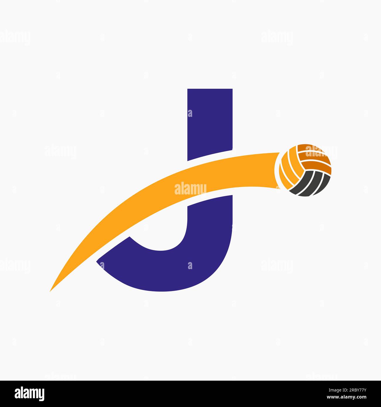 Volleyball-Logo auf Buchstabe J mit beweglichem Volleyball-Symbol. Volleyball-Symbol Stock Vektor