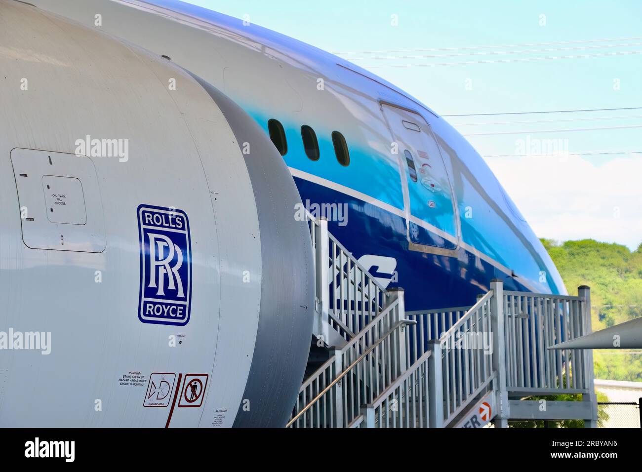 Der dritte Boeing 787 Dreamliner Passagierjet wurde weltweit für das Flugzeugmuseum Seattle Washington State USA eingesetzt Stockfoto
