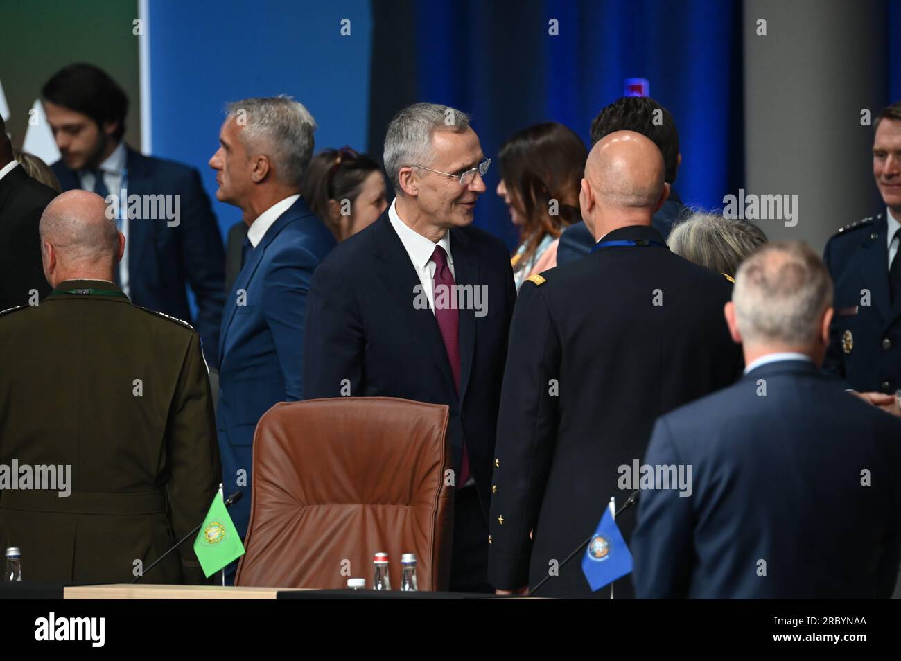 Vilnius, Litauen. 11. Juli 2023. NATO Public Forum 2023 im Litauischen Ausstellungs- und Kongresszentrum LITEXPO. NATO-Generalsekretär Jens Stoltenberg anlässlich der Tagung des Nordatlantikrates. 11.07.2023 Litauen, Vilnius Foto: Alexi Witwicki/Sipa USA Kredit: SIPA USA/Alamy Live News Stockfoto