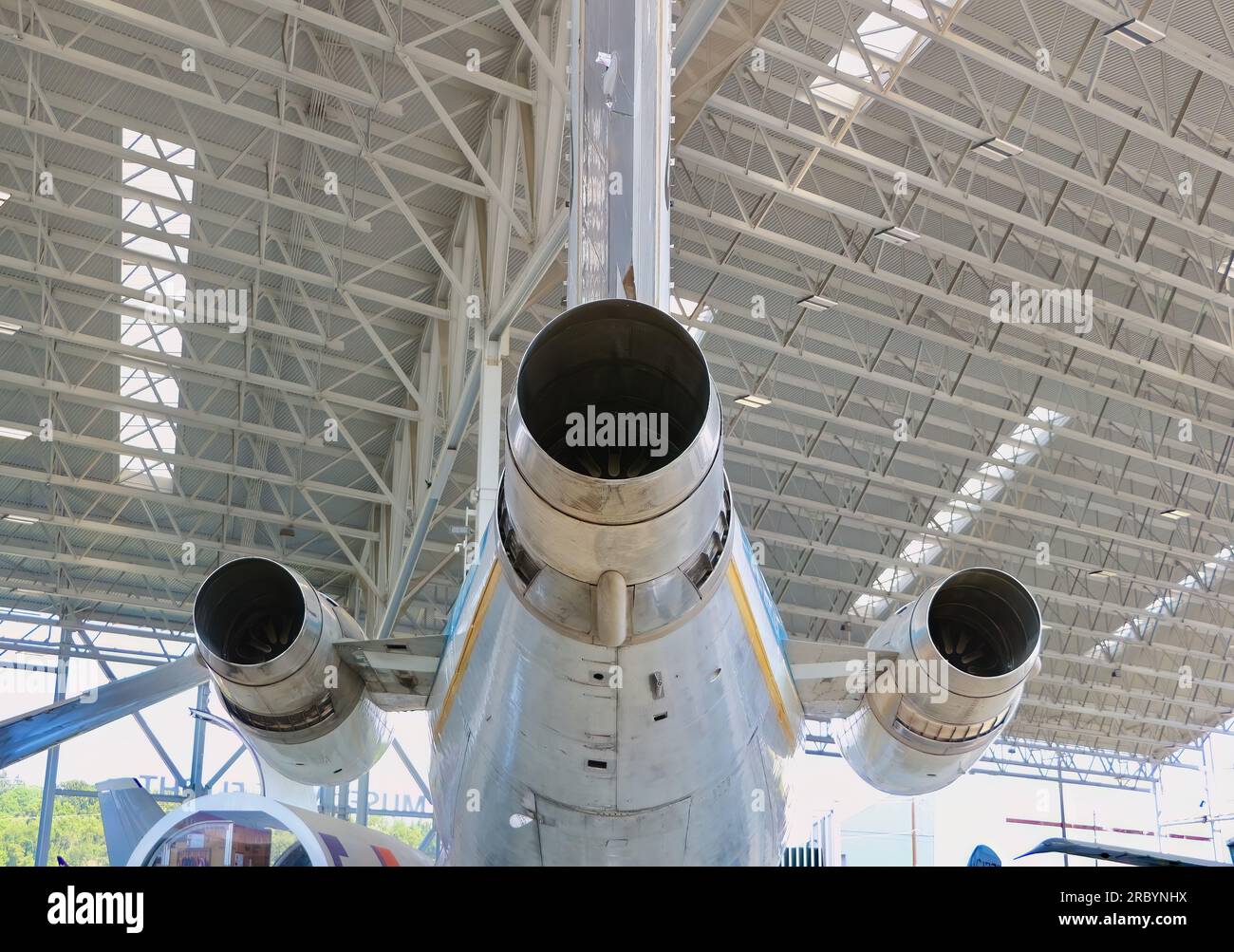 Motorabgasdüsen des Boeing 727-100 Jetliner, der erste 727, der jemals im Museum of Flight Seattle Washington State USA produziert wurde Stockfoto